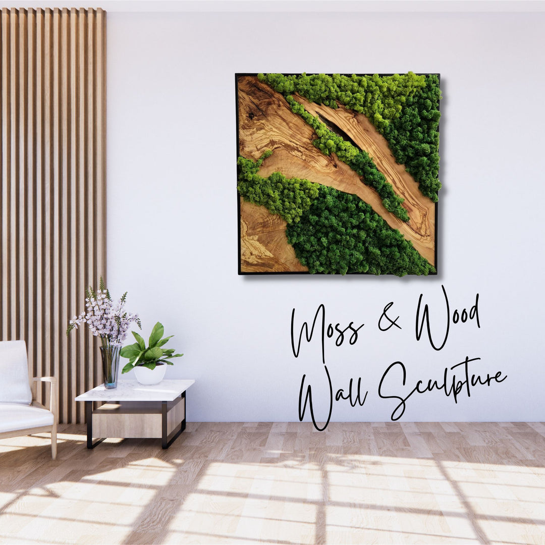 Custom Made Moss and Olive Wood Wall Art 2 Colours | Premium Handmade Wall Sculptures