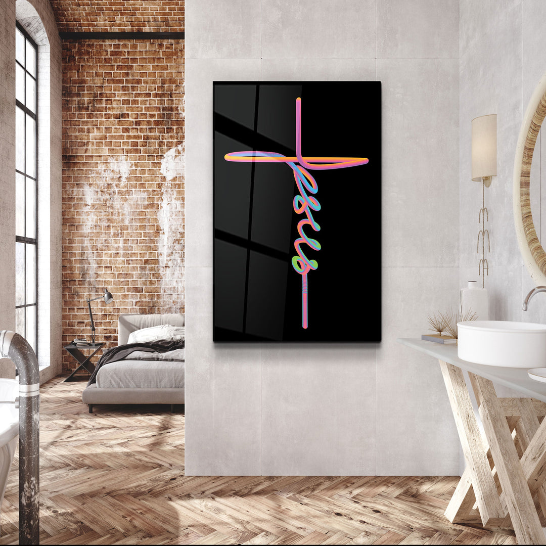."Jesus & Cross". Designers Collection Glass Wall Art