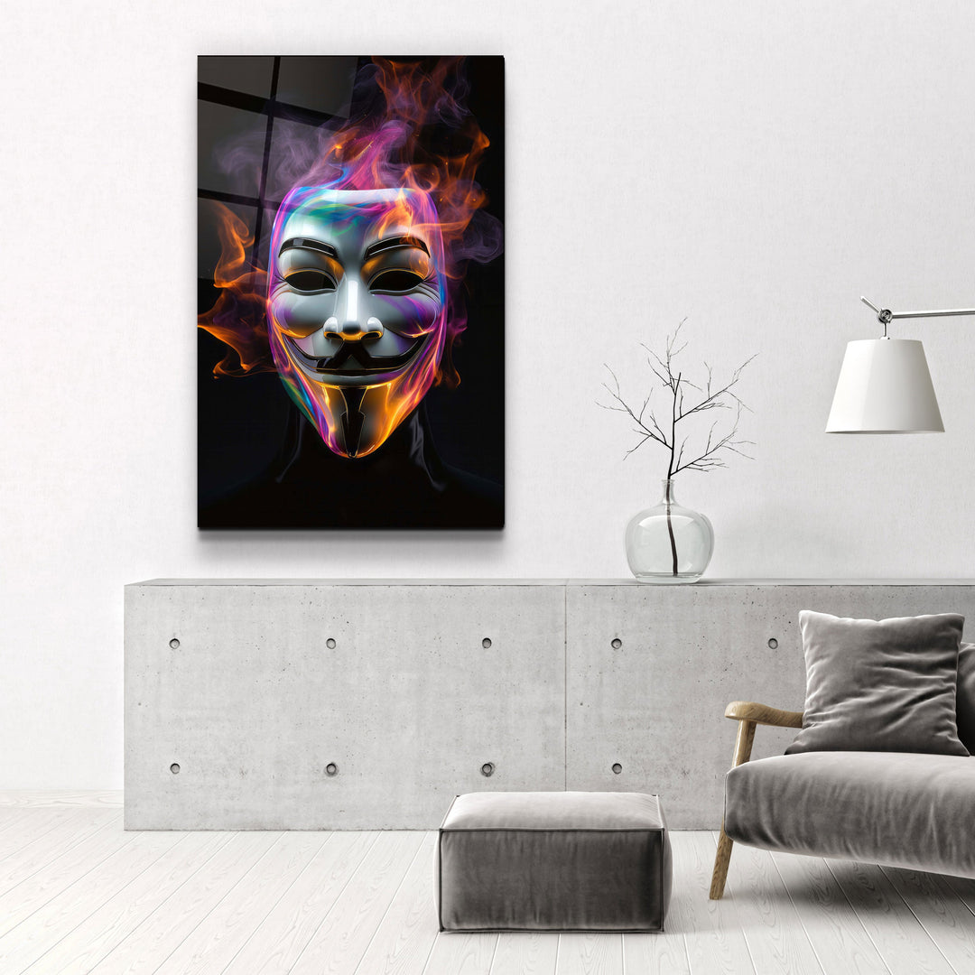 ."Salvador Mask with Neon Smokes". Designers Collection Glass Wall Art