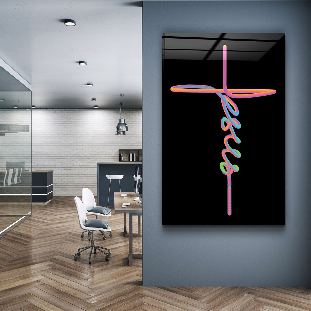 ."Jesus & Cross". Designers Collection Glass Wall Art