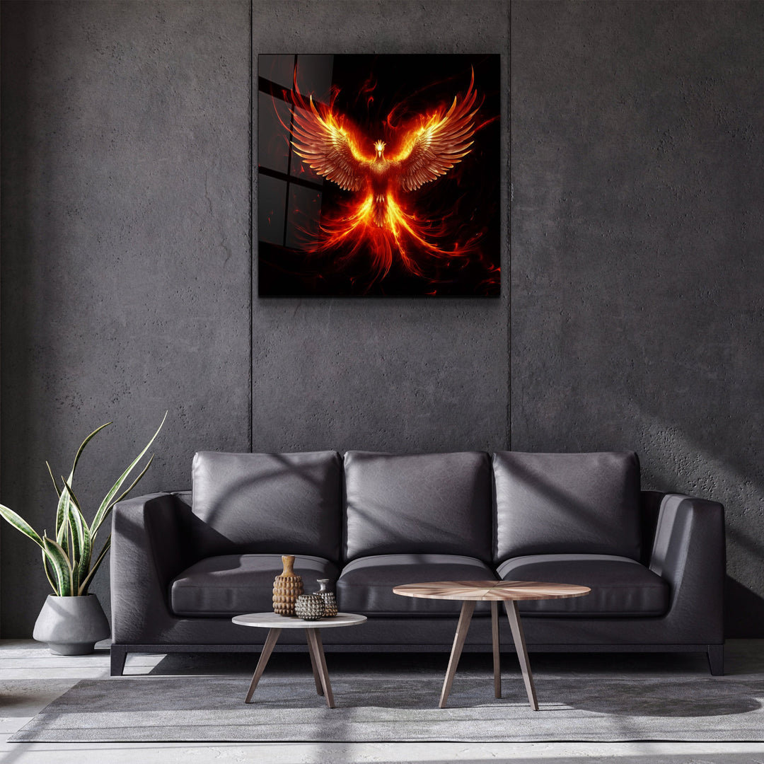 ."Phoenix - Guard of the Secret World". Designers Collection Glass Wall Art
