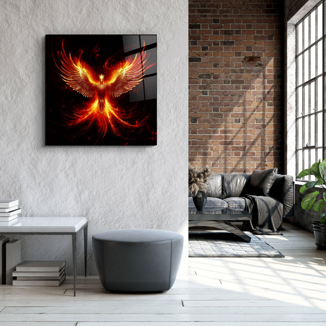 ."Phoenix - Guard of the Secret World". Designers Collection Glass Wall Art