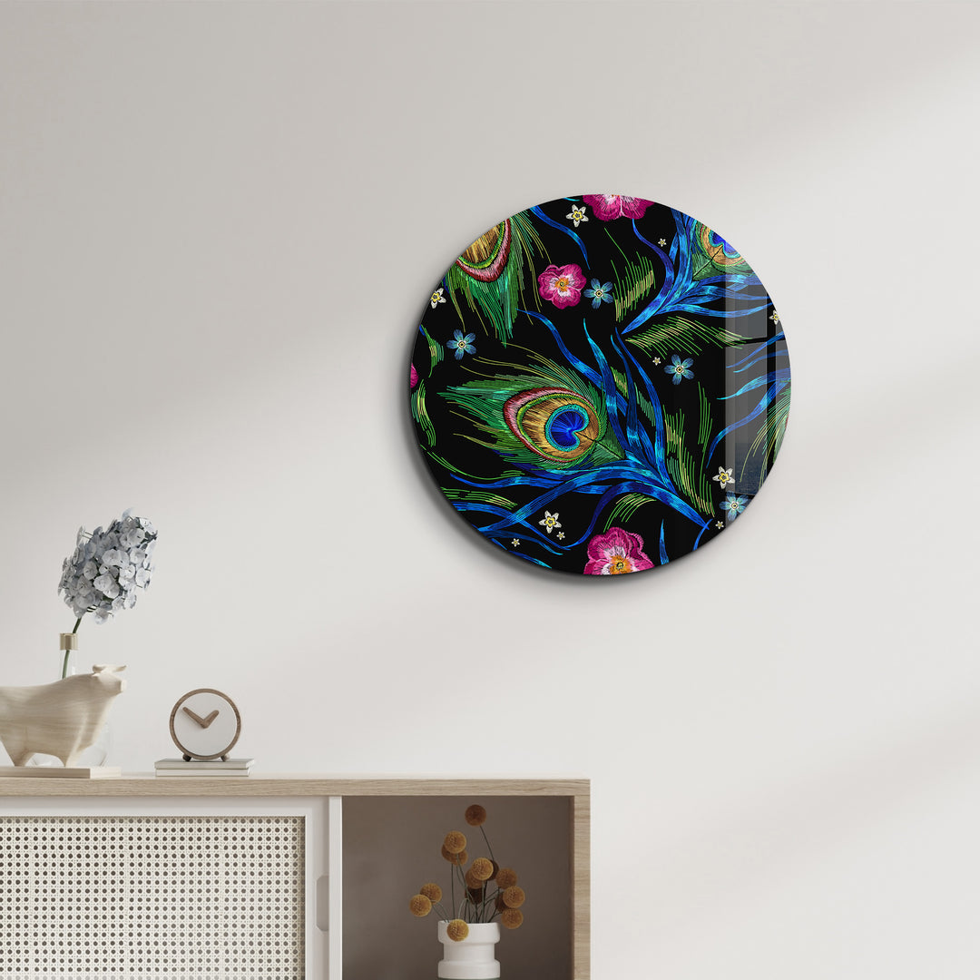 ・"Peacock"・Rounded Glass Wall Art