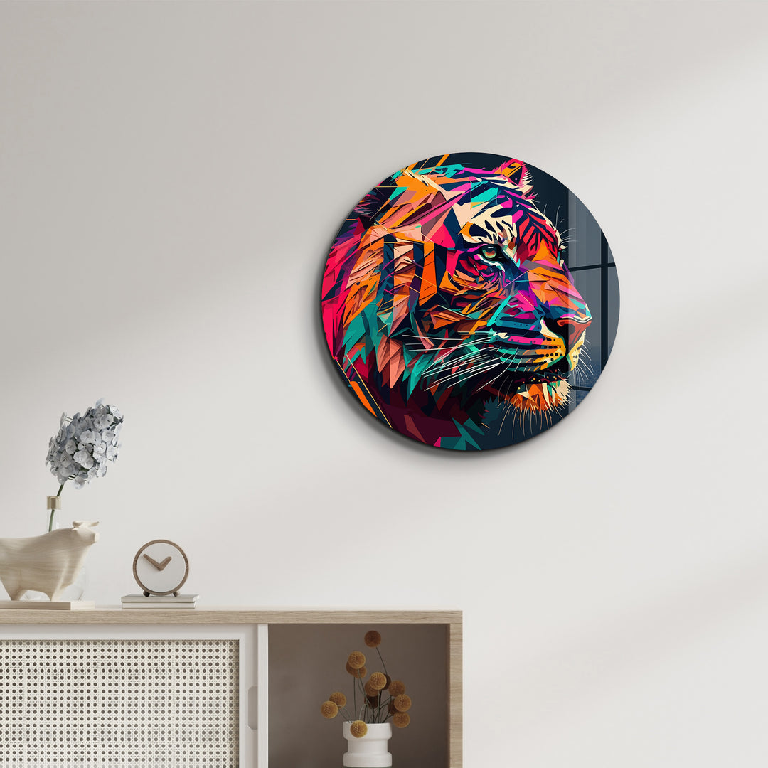 ・"Tiger Illustration"・Rounded Glass Wall Art