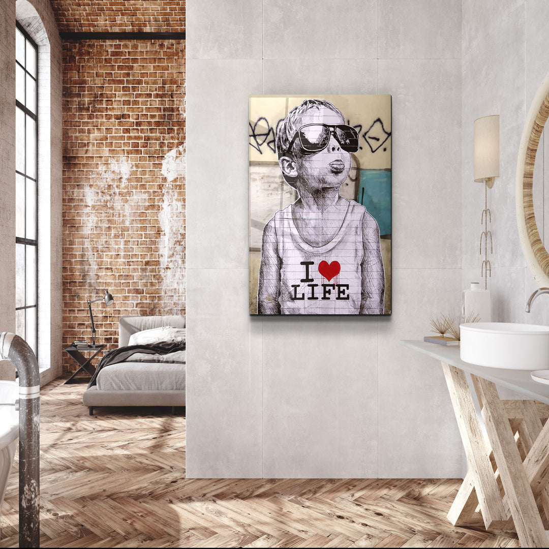 ・"Banksy - I LOVE LIFE"・Designer's Collection Glass Wall Art