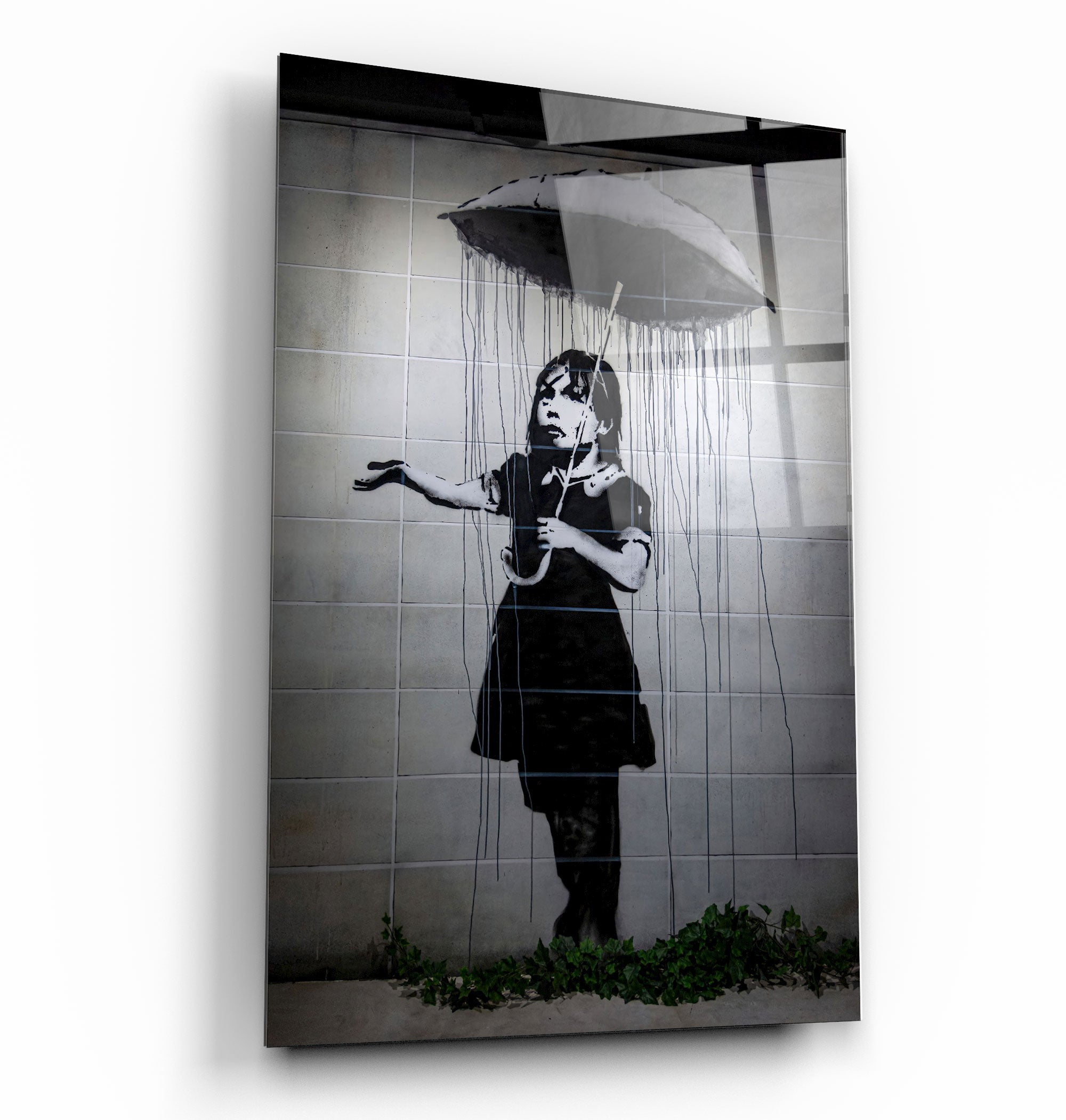 ・"Banksy - Girl with an umbrella"・Glass Wall Art | Artdesigna Glass Printing Wall Arts.