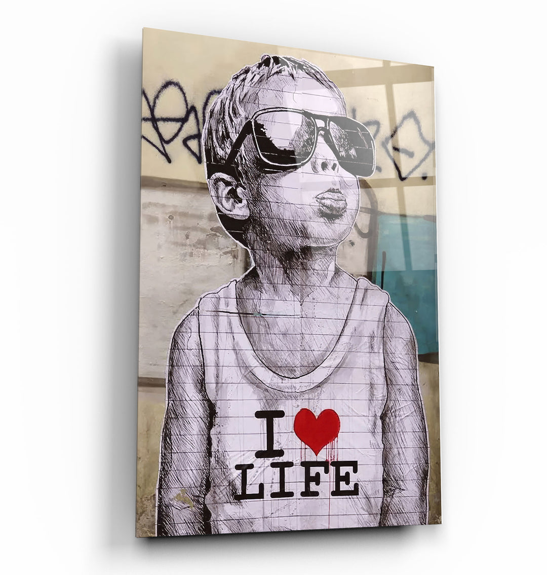 ・"Banksy - I LOVE LIFE"・Designer's Collection Glass Wall Art