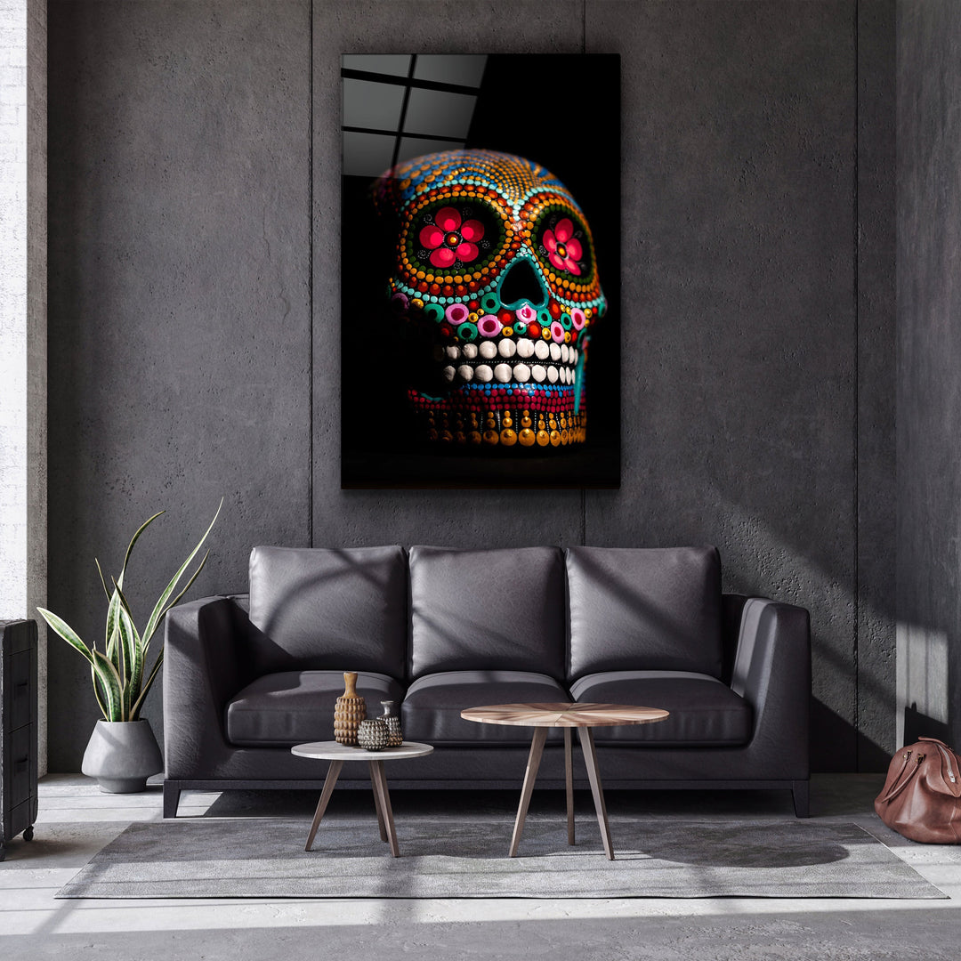 ・"Sugar Skull -Mexican Skull"・Designers Collection Glass Wall Art | Artdesigna Glass Printing Wall Arts.