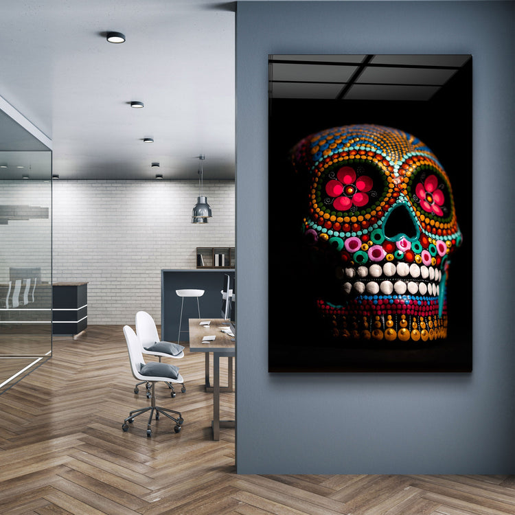 ・"Sugar Skull -Mexican Skull"・Designers Collection Glass Wall Art | Artdesigna Glass Printing Wall Arts.