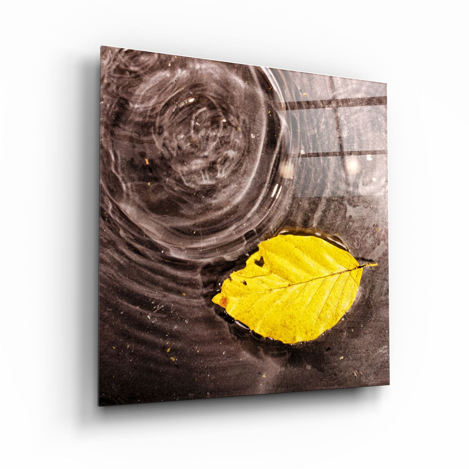 ・"Yellow Leaf on the Water"・Glass Wall Art | Artdesigna Glass Printing Wall Arts.