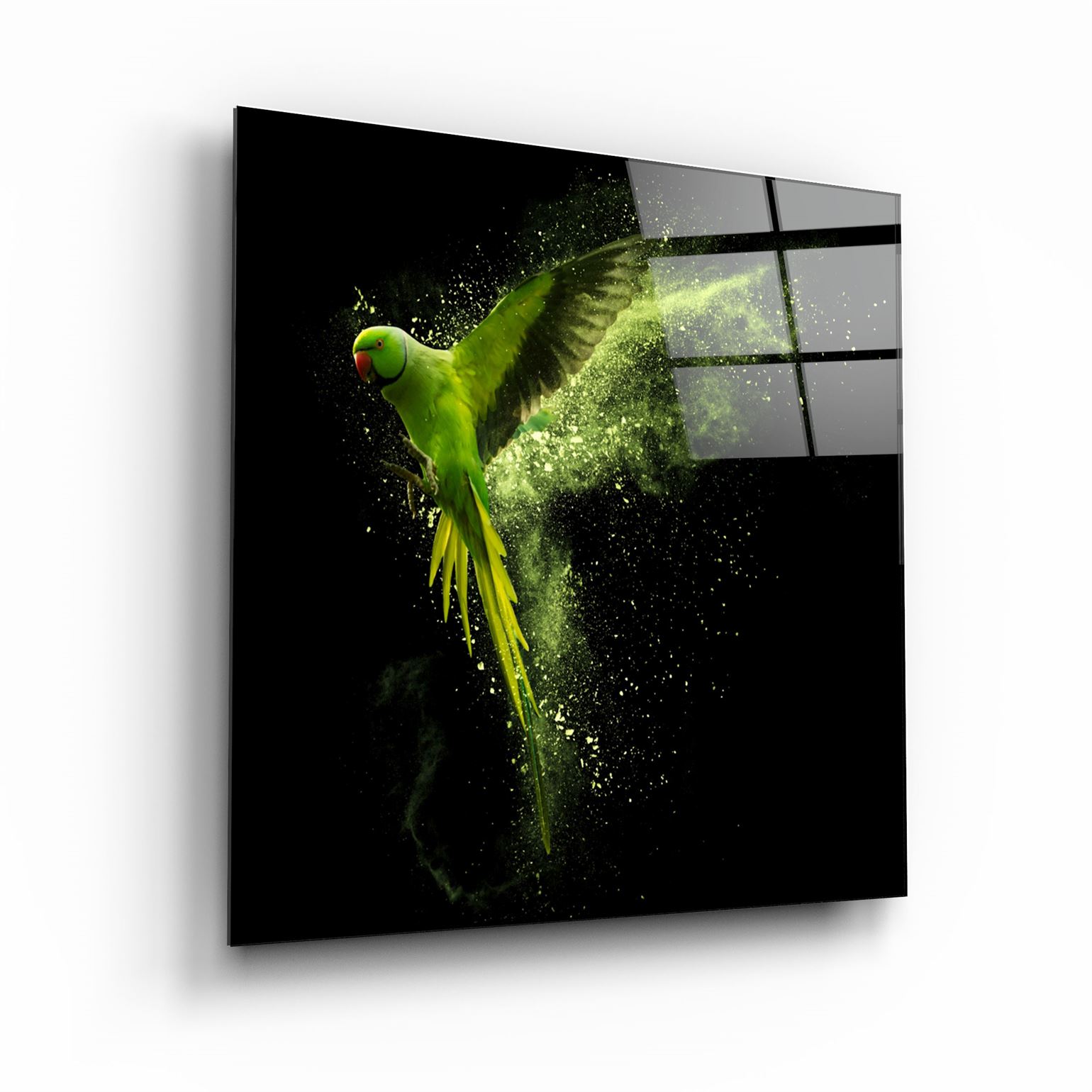 ・"Green Parrot"・Glass Wall Art | Artdesigna Glass Printing Wall Arts.