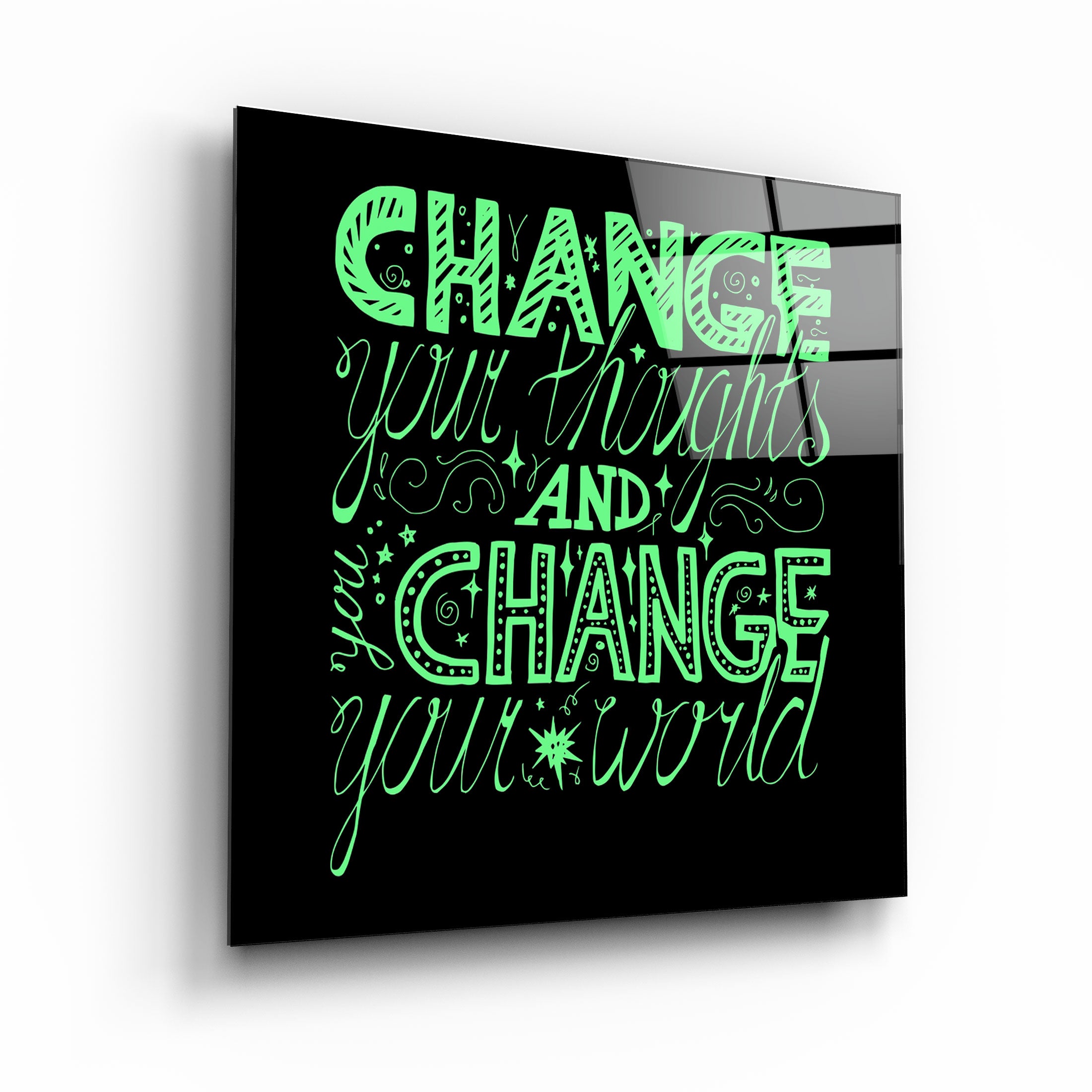 ・"Change Your World - Green"・Glass Wall Art | Artdesigna Glass Printing Wall Arts.