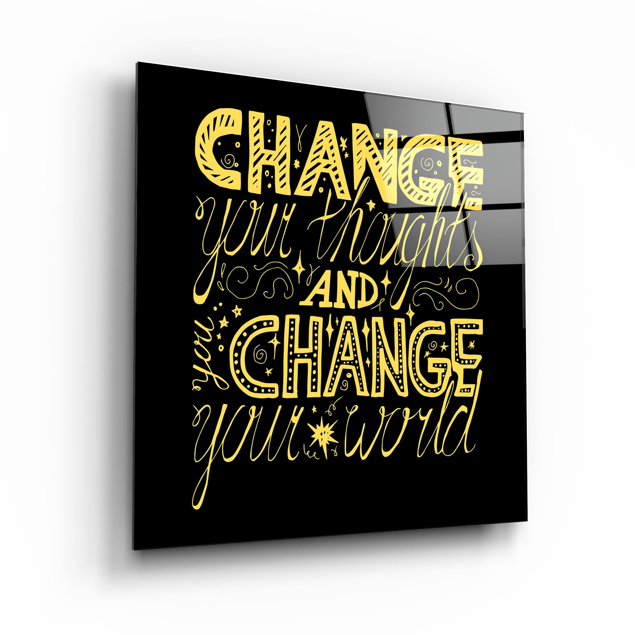 ・"Change Your World - Yellow"・Glass Wall Art | Artdesigna Glass Printing Wall Arts.