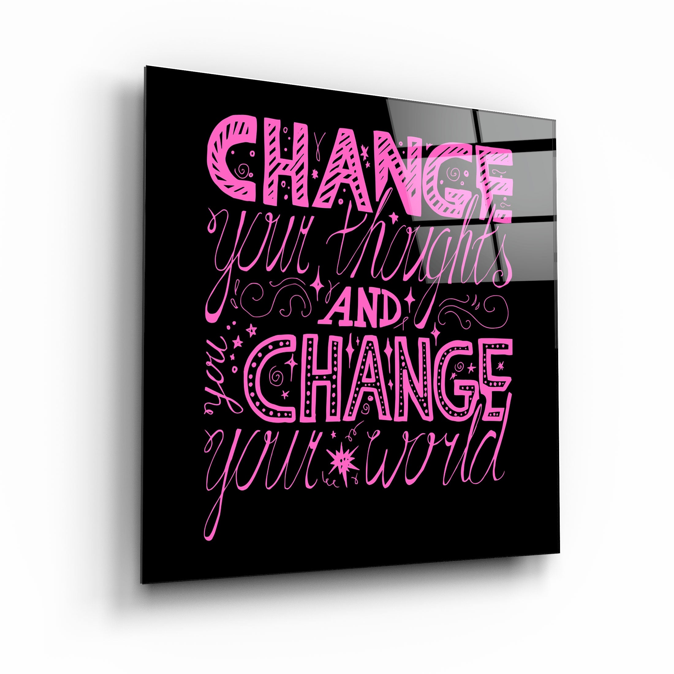 ・"Change Your World - Pink"・Glass Wall Art | Artdesigna Glass Printing Wall Arts.