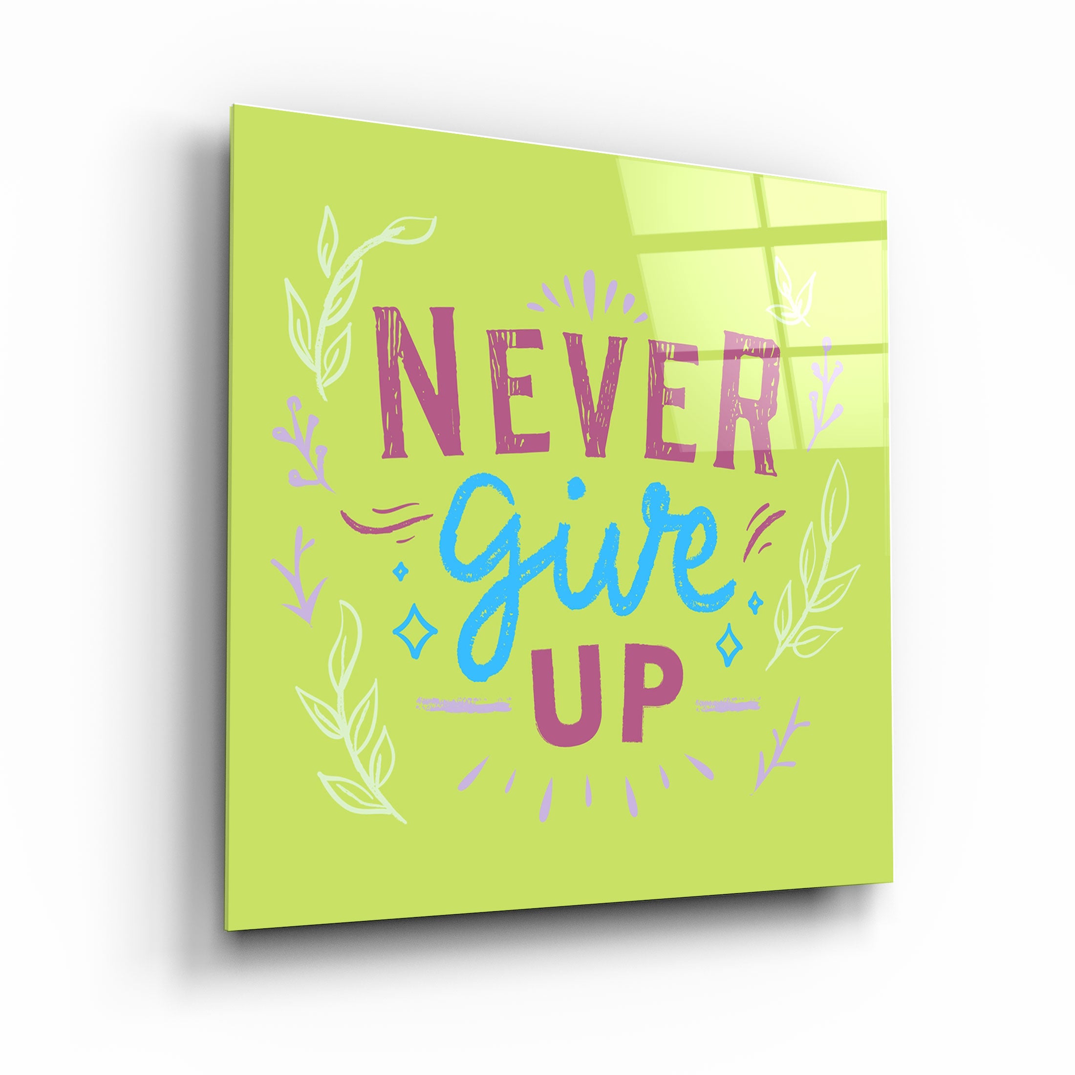 ・"Never Give Up"・Glass Wall Art | Artdesigna Glass Printing Wall Arts.