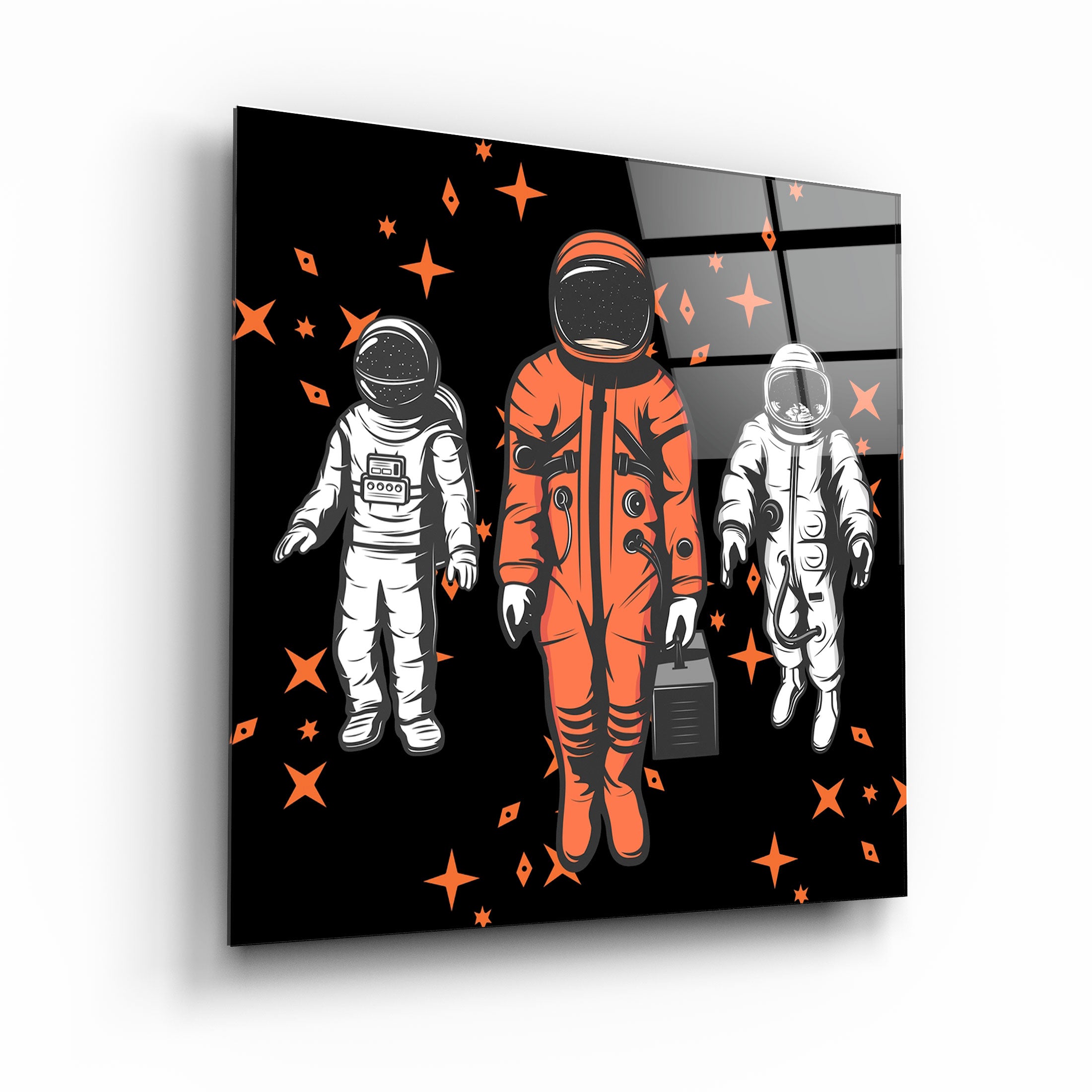 ・"Three Astronauts"・Glass Wall Art | Artdesigna Glass Printing Wall Arts.