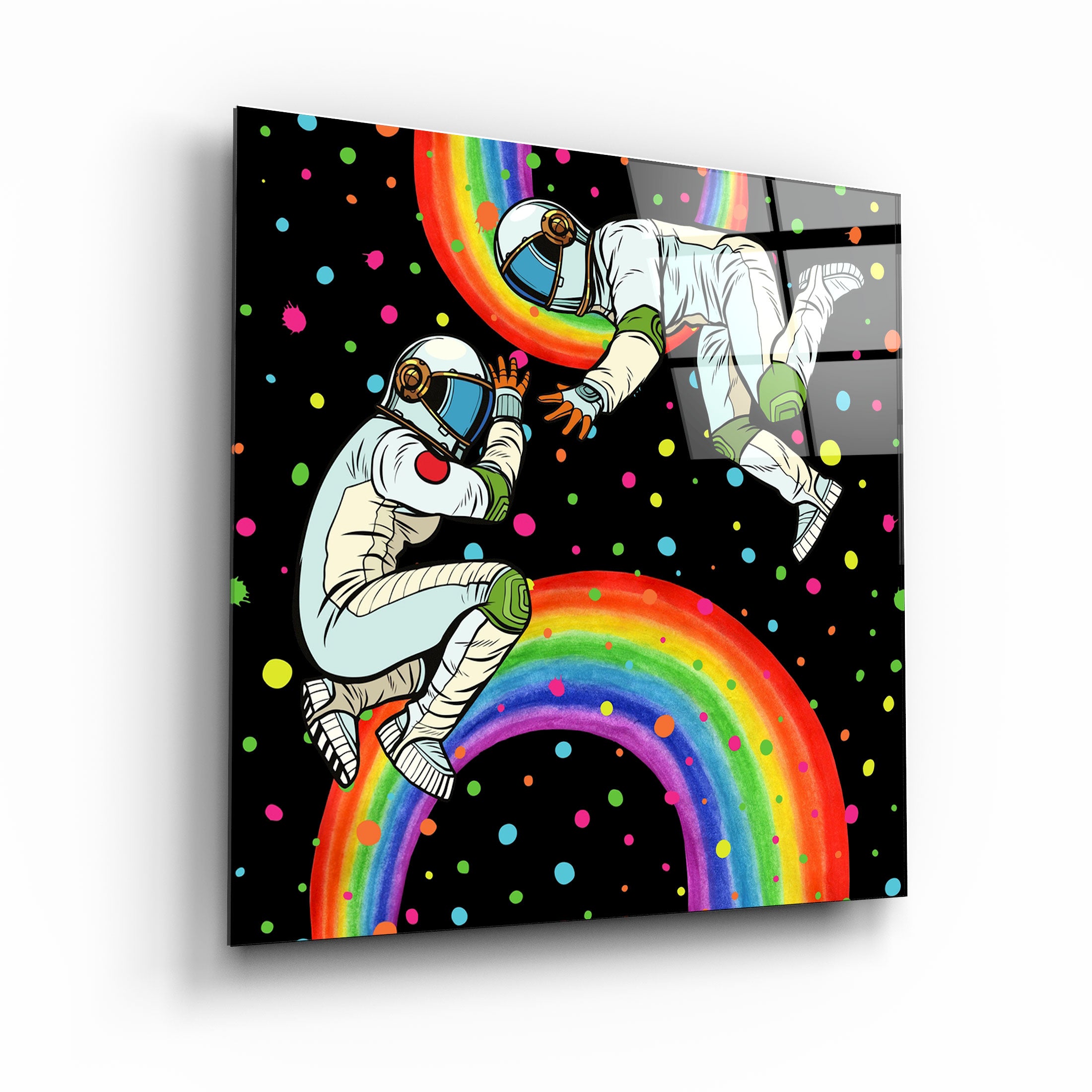 ・"Rainbow Astronauts"・Glass Wall Art | Artdesigna Glass Printing Wall Arts.