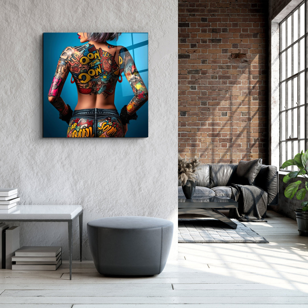 ."Tattooed v1". Designer's Collection Glass Wall Art