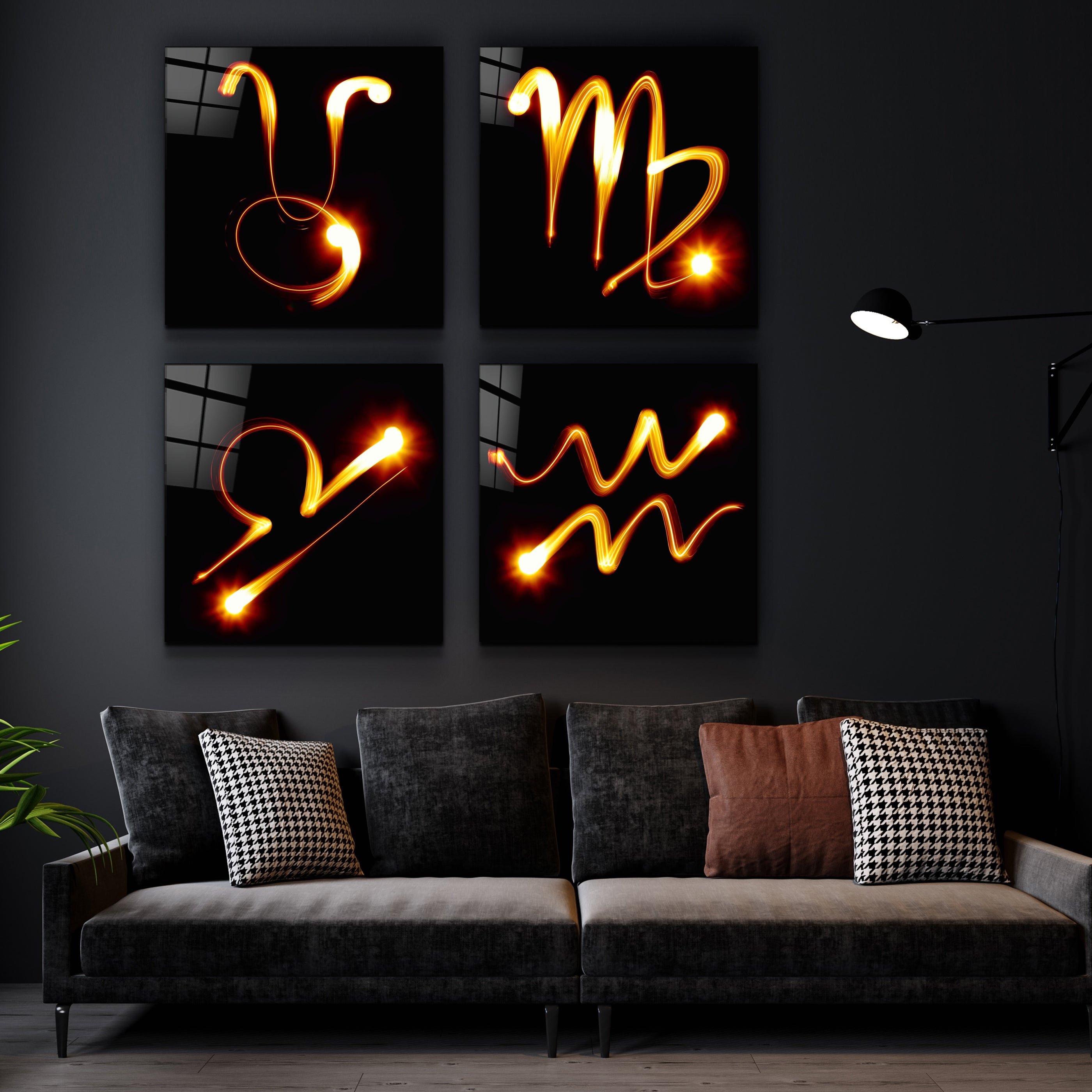 ."Zodiac Symbols Black". Glass Wall Art | Artdesigna Glass Printing Wall Arts.