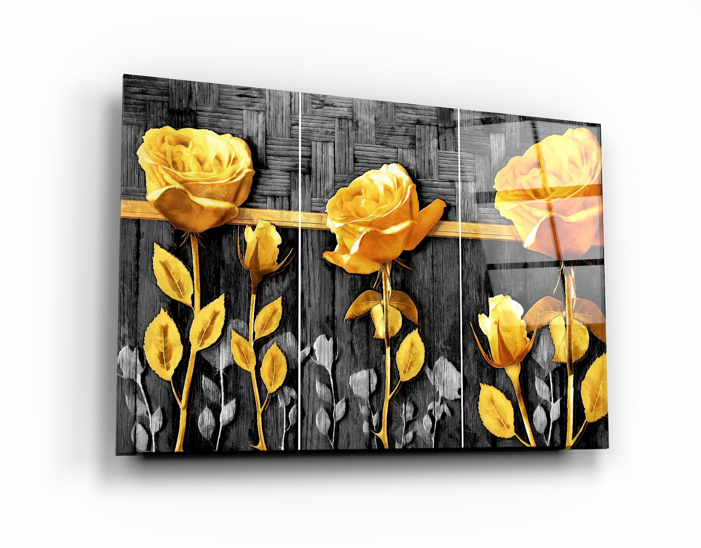 ・"Yellow Flowers"・Glass Wall Art | Artdesigna Glass Printing Wall Arts.