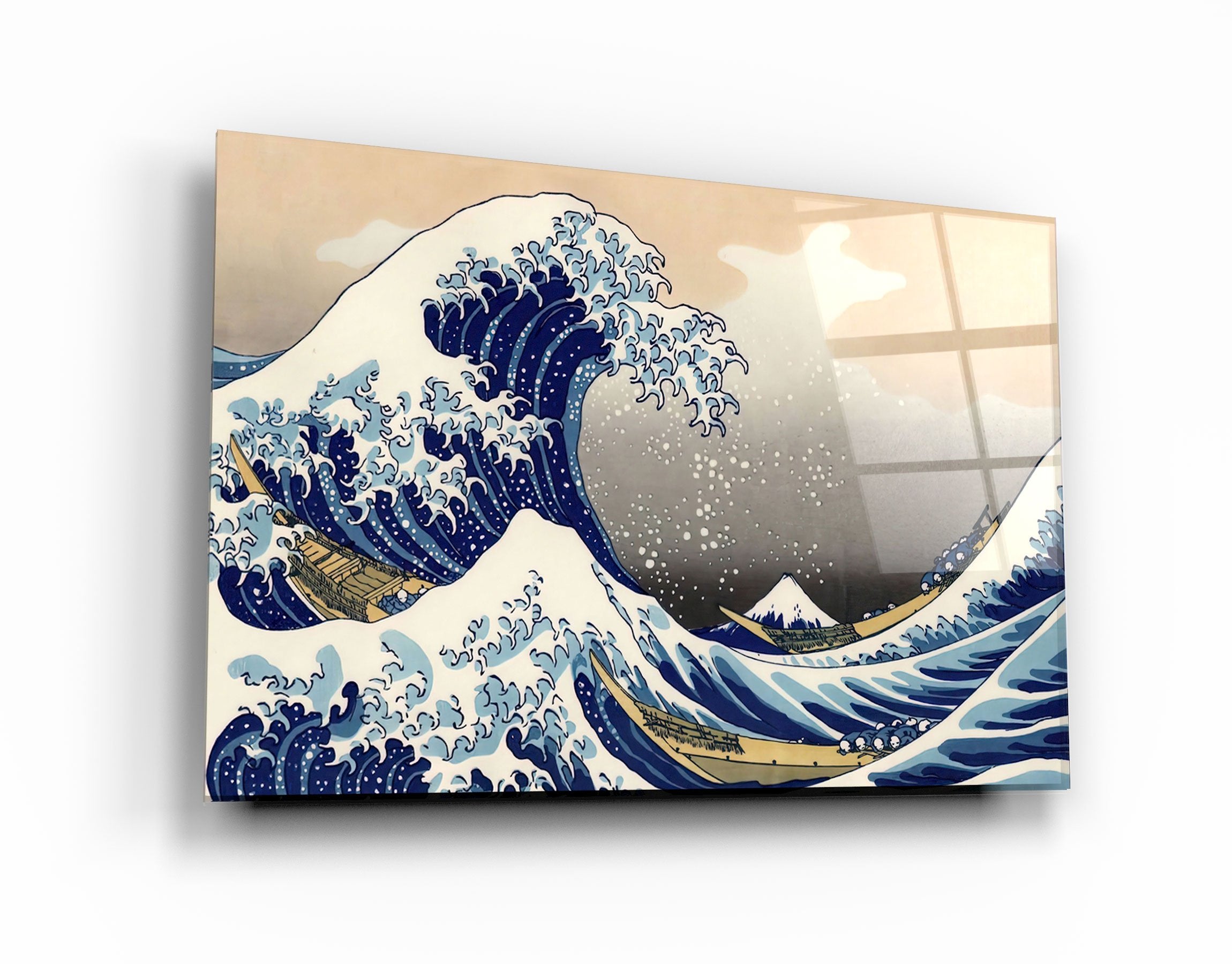 ・"The Great Wave off Kanagawa (1829) by Hokusai"・Glass Wall Art | Artdesigna Glass Printing Wall Arts.