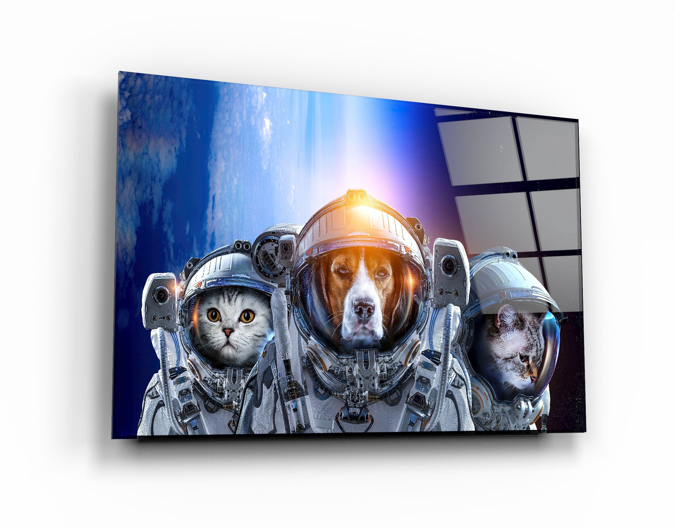 ・"Dog&Cat With Space Suits"・Glass Wall Art | Artdesigna Glass Printing Wall Arts.