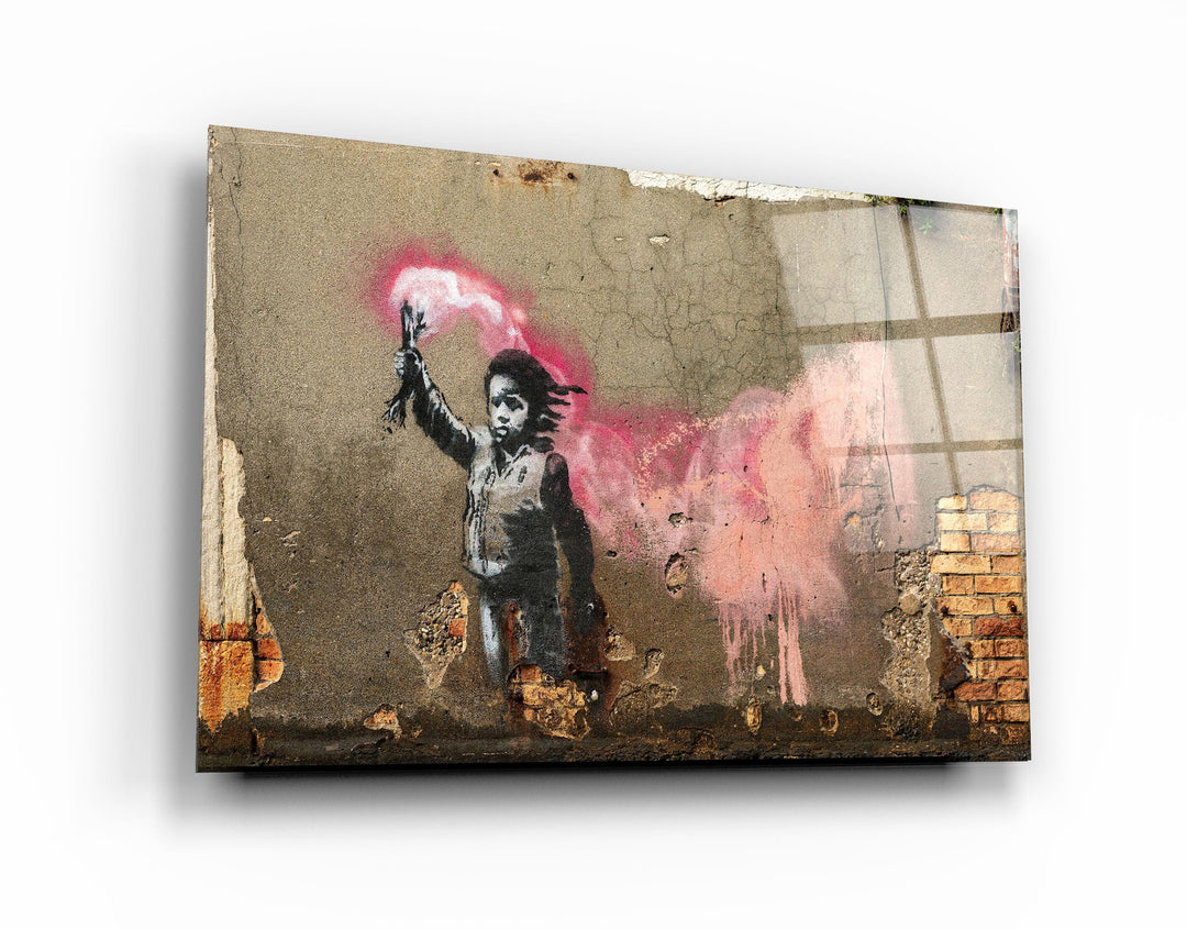 ・"Banksy - A child with a life jacket"・Glass Wall Art | Artdesigna Glass Printing Wall Arts.