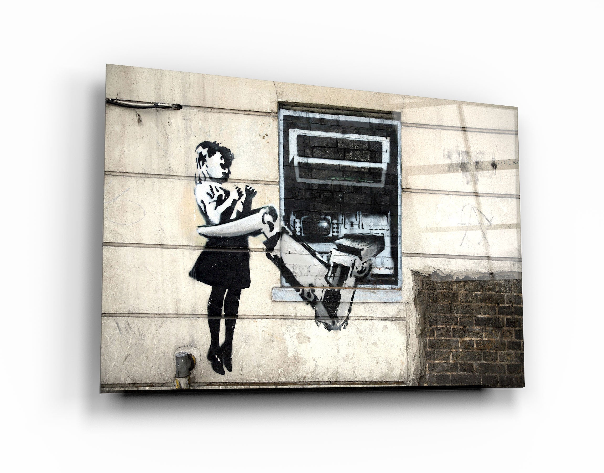 ・"Banksy - Cash Machine Girl Graffiti"・Glass Wall Art | Artdesigna Glass Printing Wall Arts.