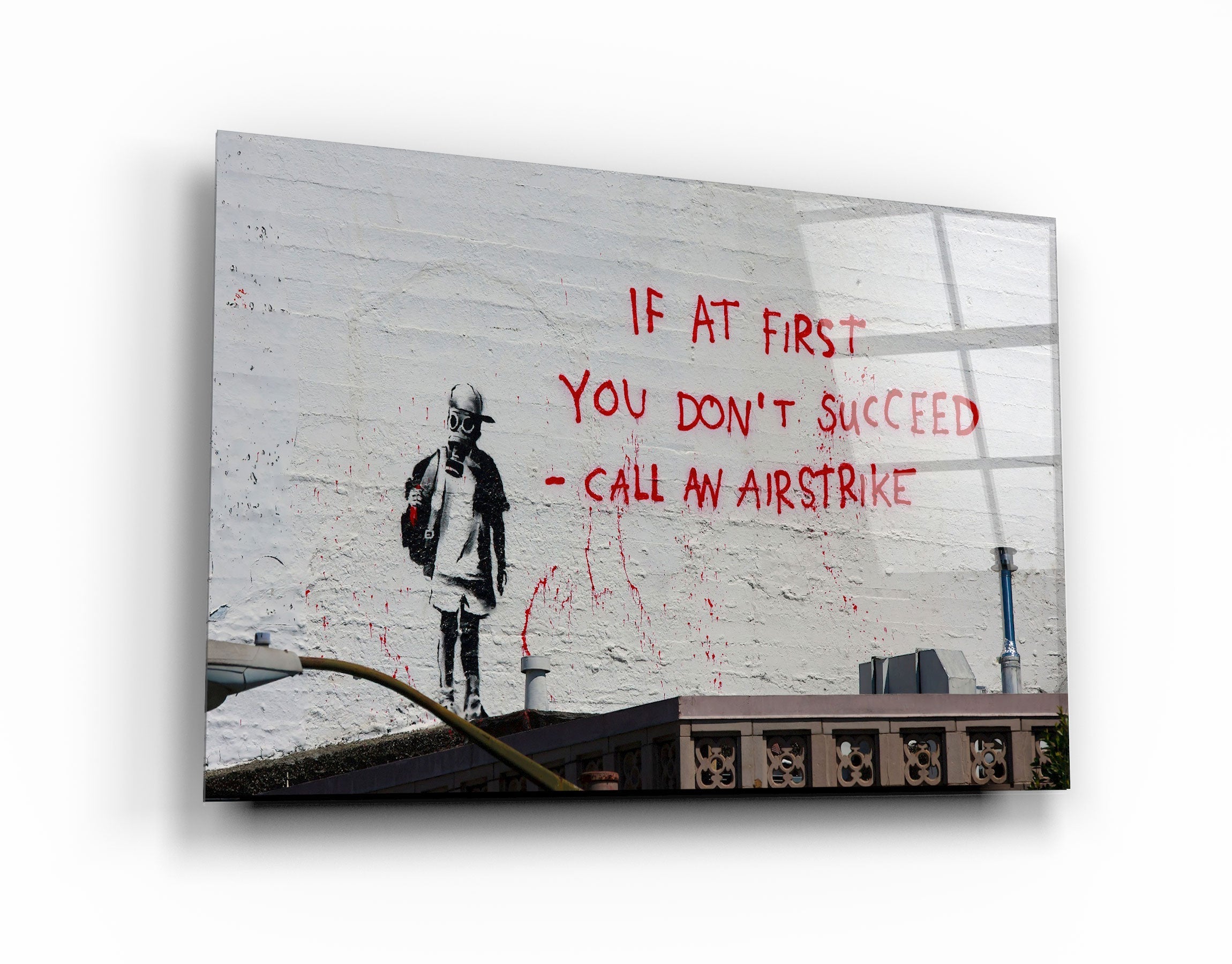 ・"Banksy - Call an Airstrike"・Glass Wall Art | Artdesigna Glass Printing Wall Arts.