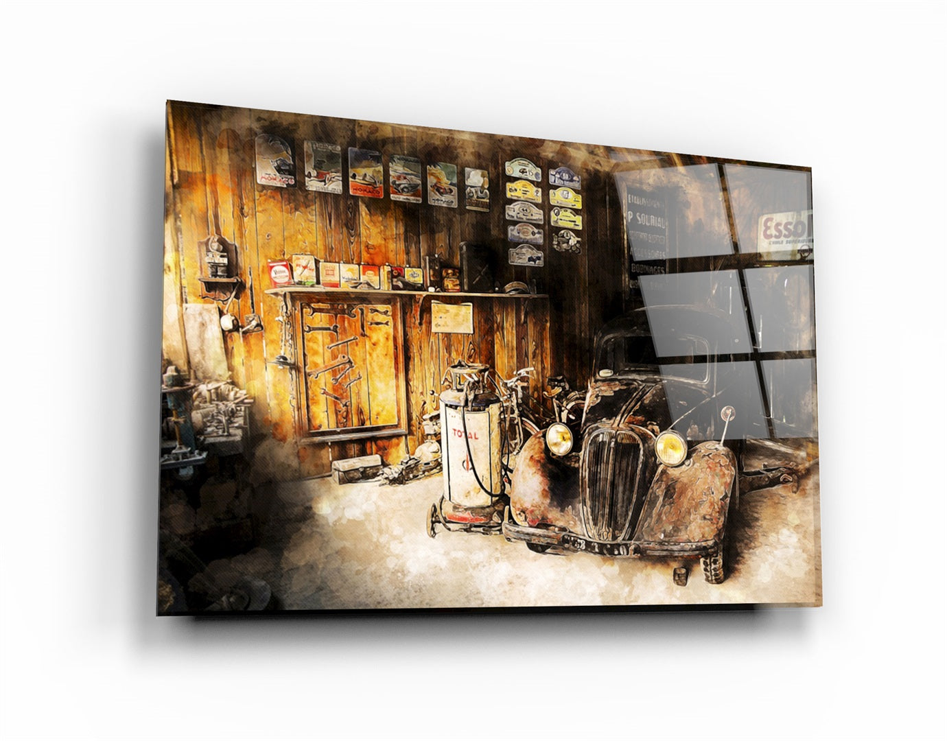 ・"Retro Old Garage"・Glass Wall Art | Artdesigna Glass Printing Wall Arts.