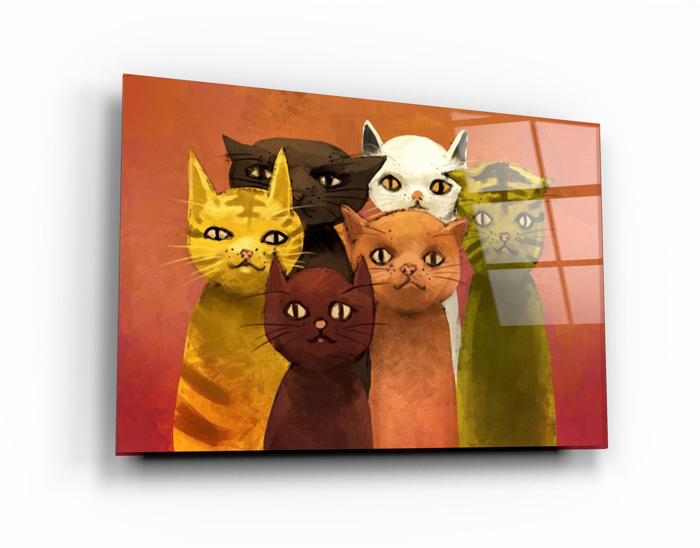 ・"The Cat Family"・Glass Wall Art | Artdesigna Glass Printing Wall Arts.