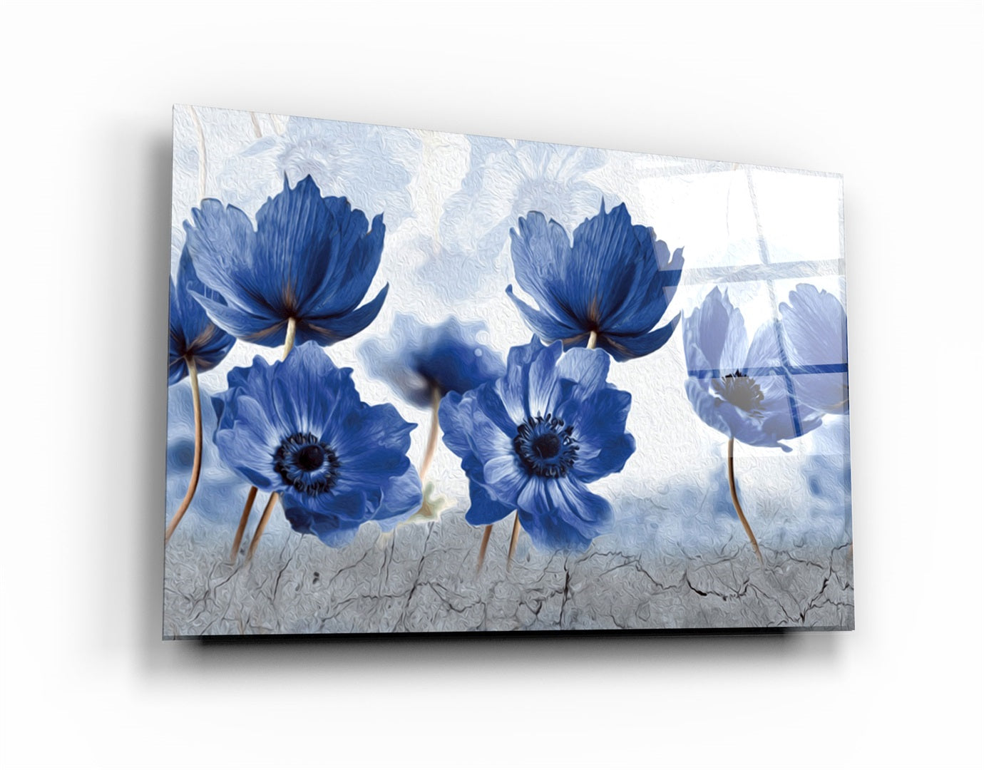 ・"Blue Flowers"・Glass Wall Art | Artdesigna Glass Printing Wall Arts.
