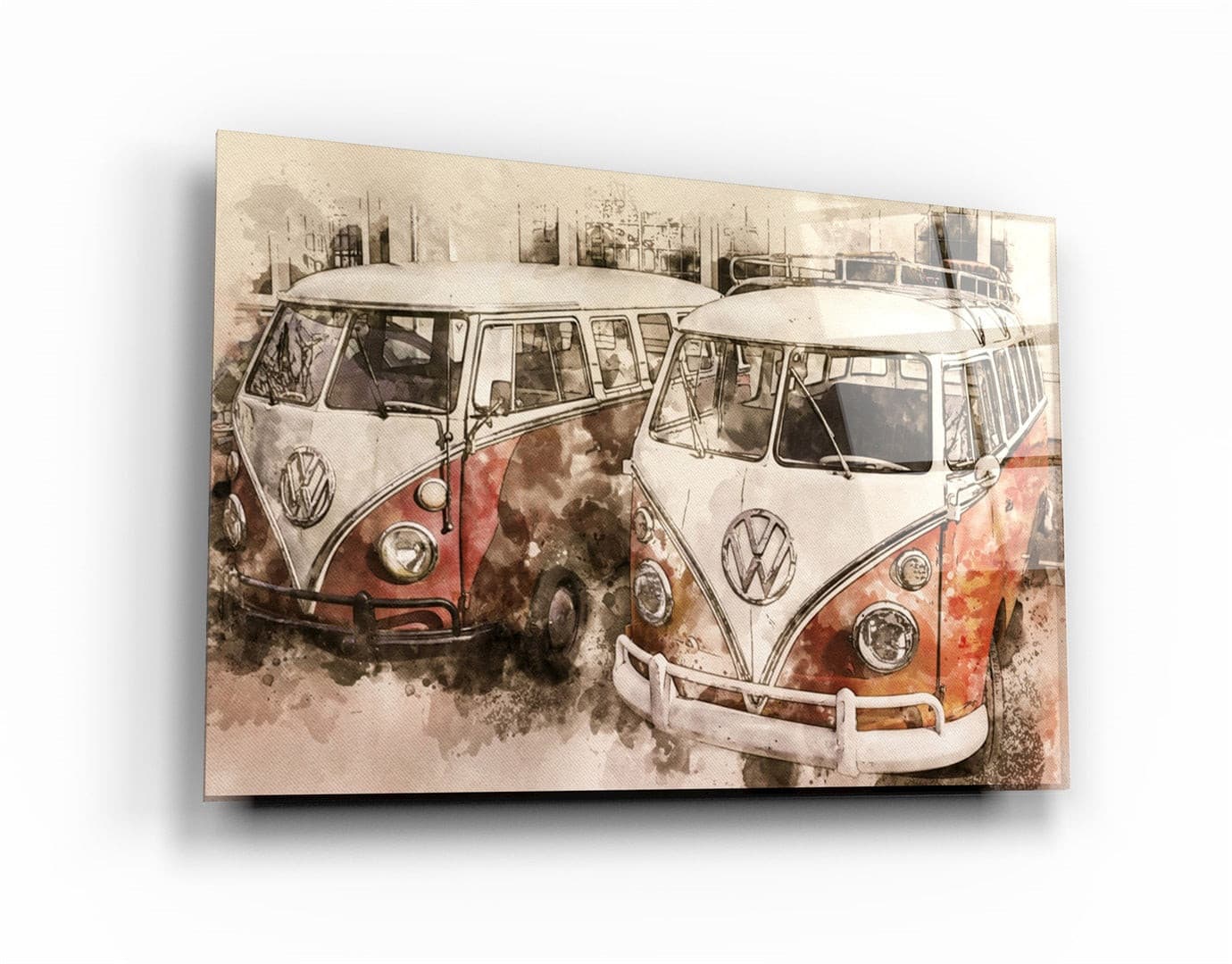 ・"The Classic Red Minibus"・Glass Wall Art | Artdesigna Glass Printing Wall Arts.