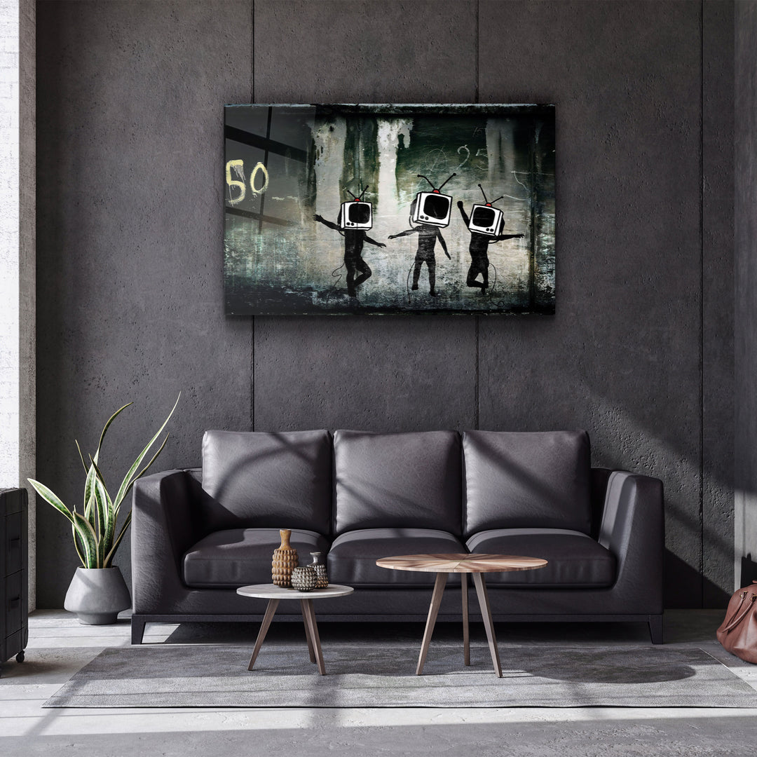 ・"Banksy - Dancing TV"・Glass Wall Art | Artdesigna Glass Printing Wall Arts.