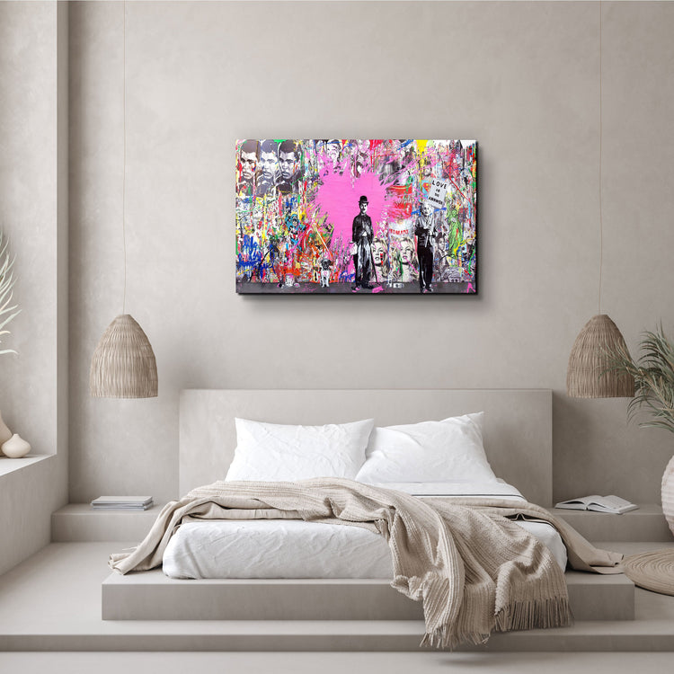 ・" BANKSY Pink Love"・Glass Wall Art | Artdesigna Glass Printing Wall Arts.