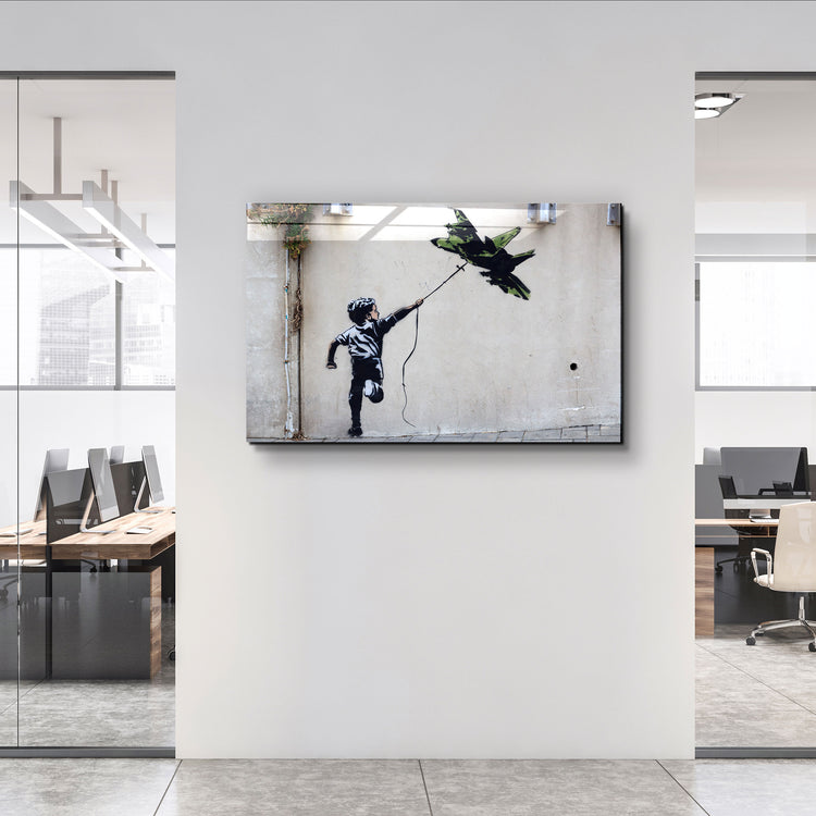 ・"Banksy - Fighter Jet Kite"・Glass Wall Art | Artdesigna Glass Printing Wall Arts.