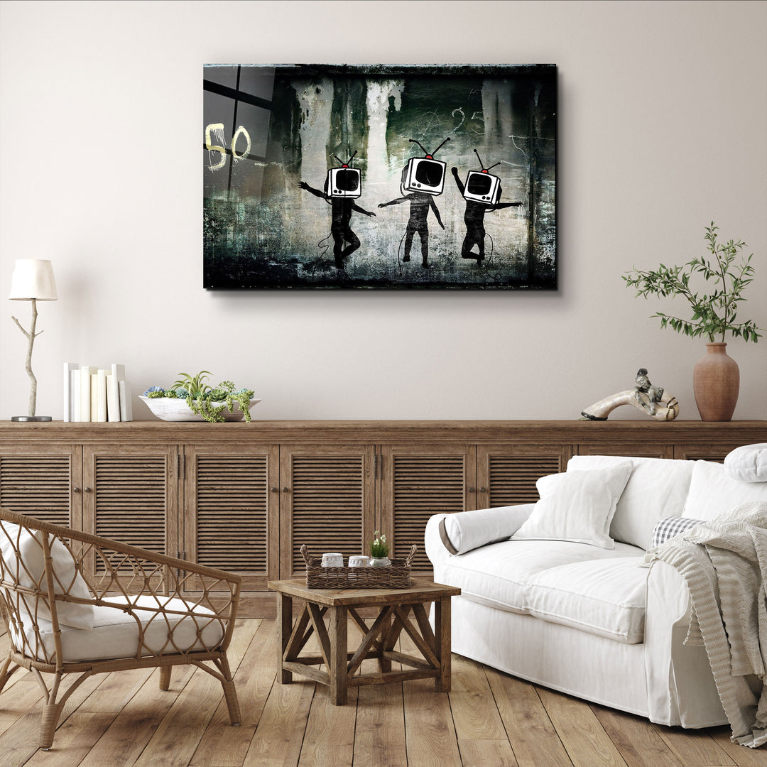・"Banksy - Dancing TV"・Glass Wall Art | Artdesigna Glass Printing Wall Arts.