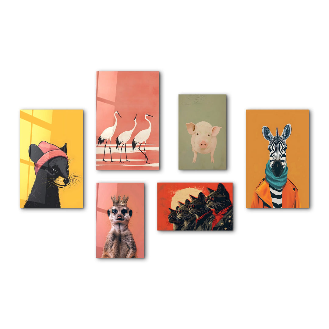 Vivid and Stylish Wildlife Gallery Glass Wall Art Set