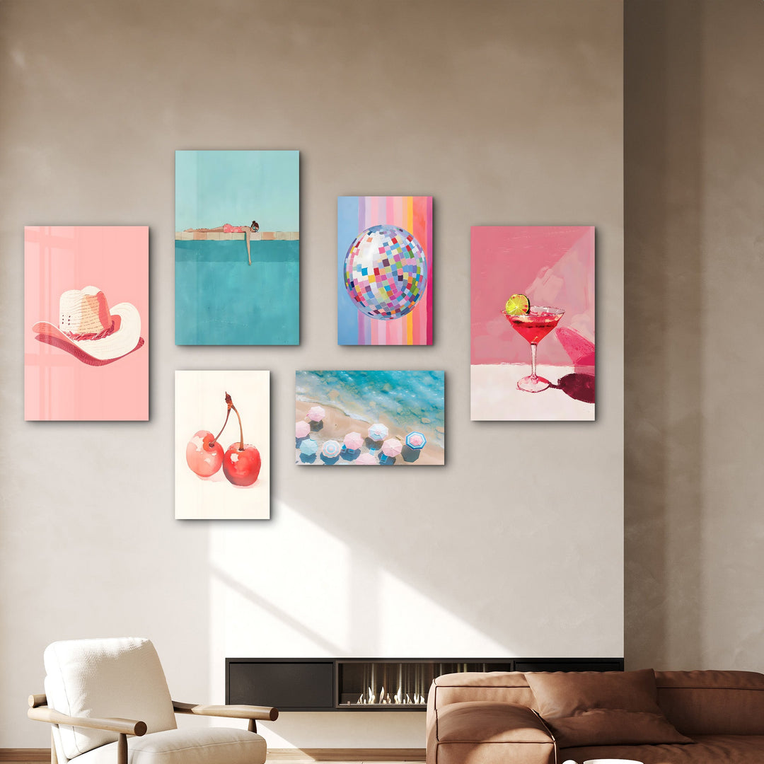 Summer Bliss & Retro Vibes Gallery Glass Wall Art Set