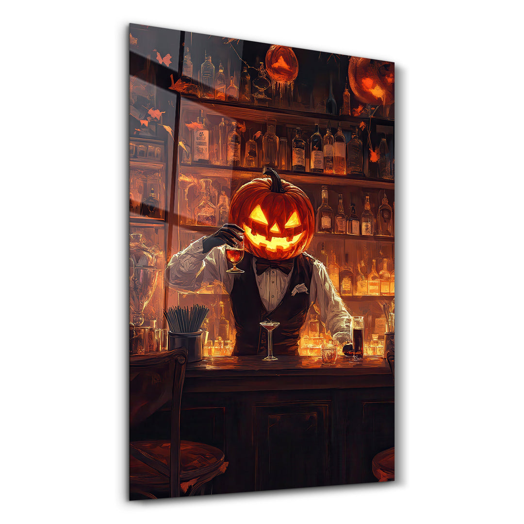 Pumpkin Bartender | Halloween Glass Wall Art