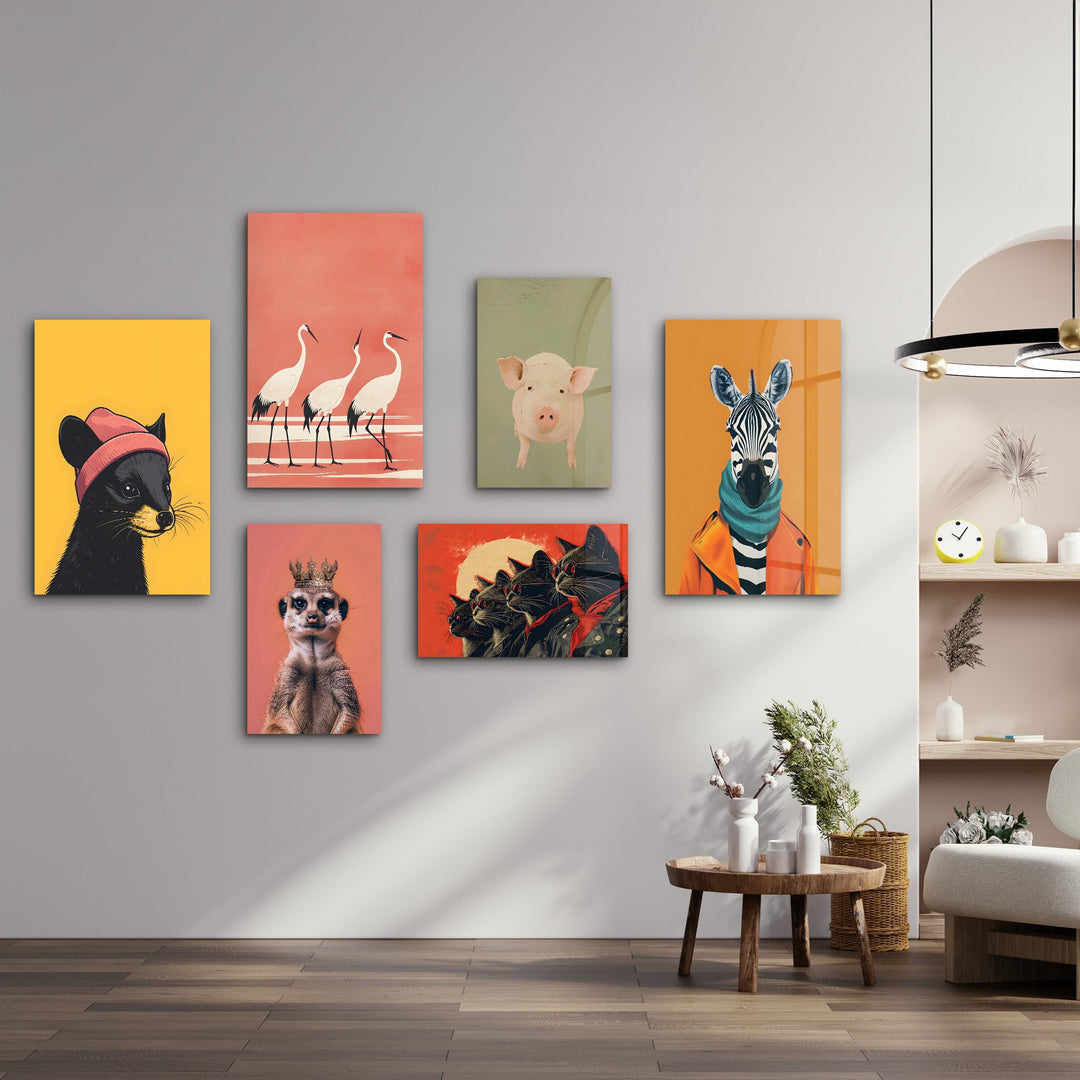 Vivid and Stylish Wildlife Gallery Glass Wall Art Set