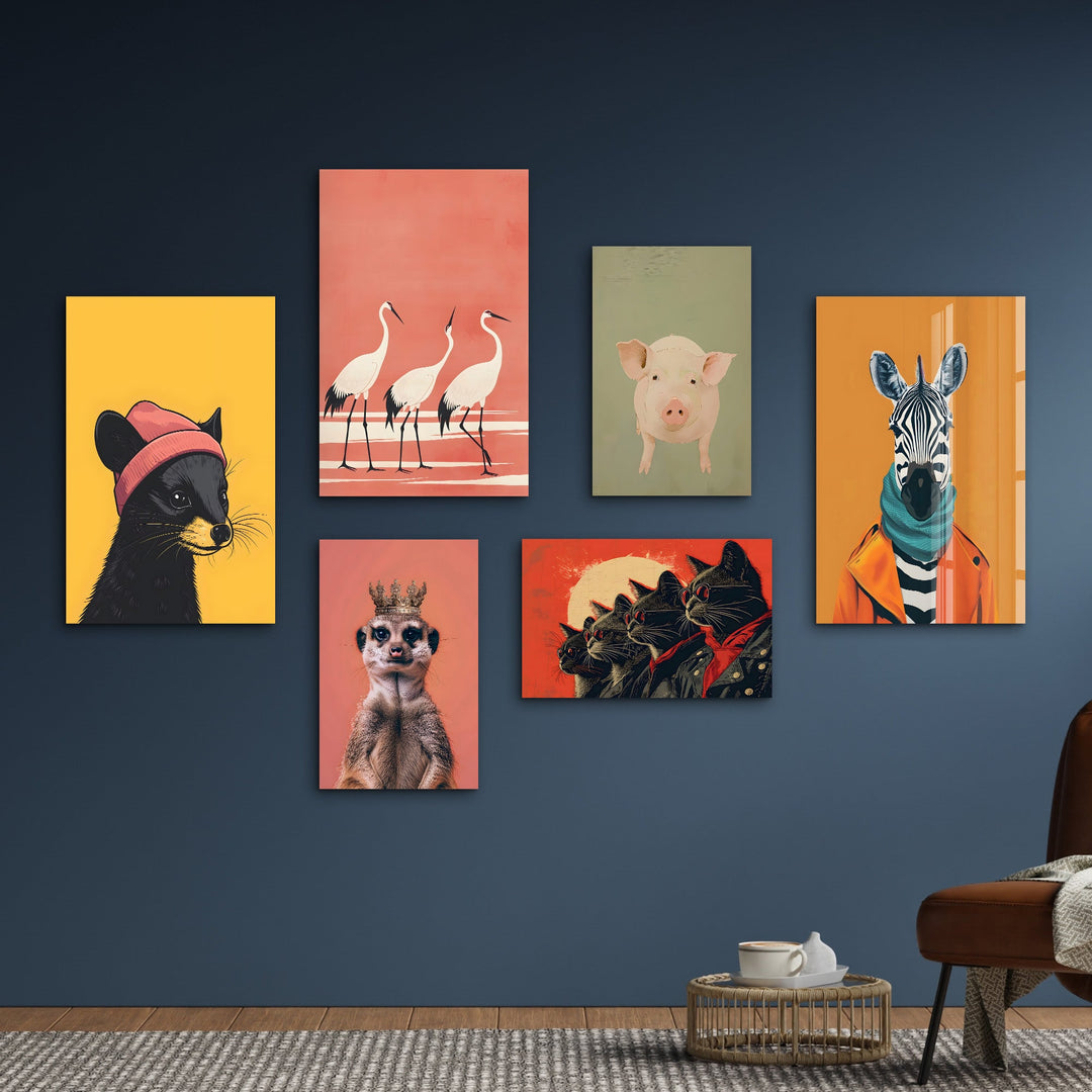 Vivid and Stylish Wildlife Gallery Glass Wall Art Set