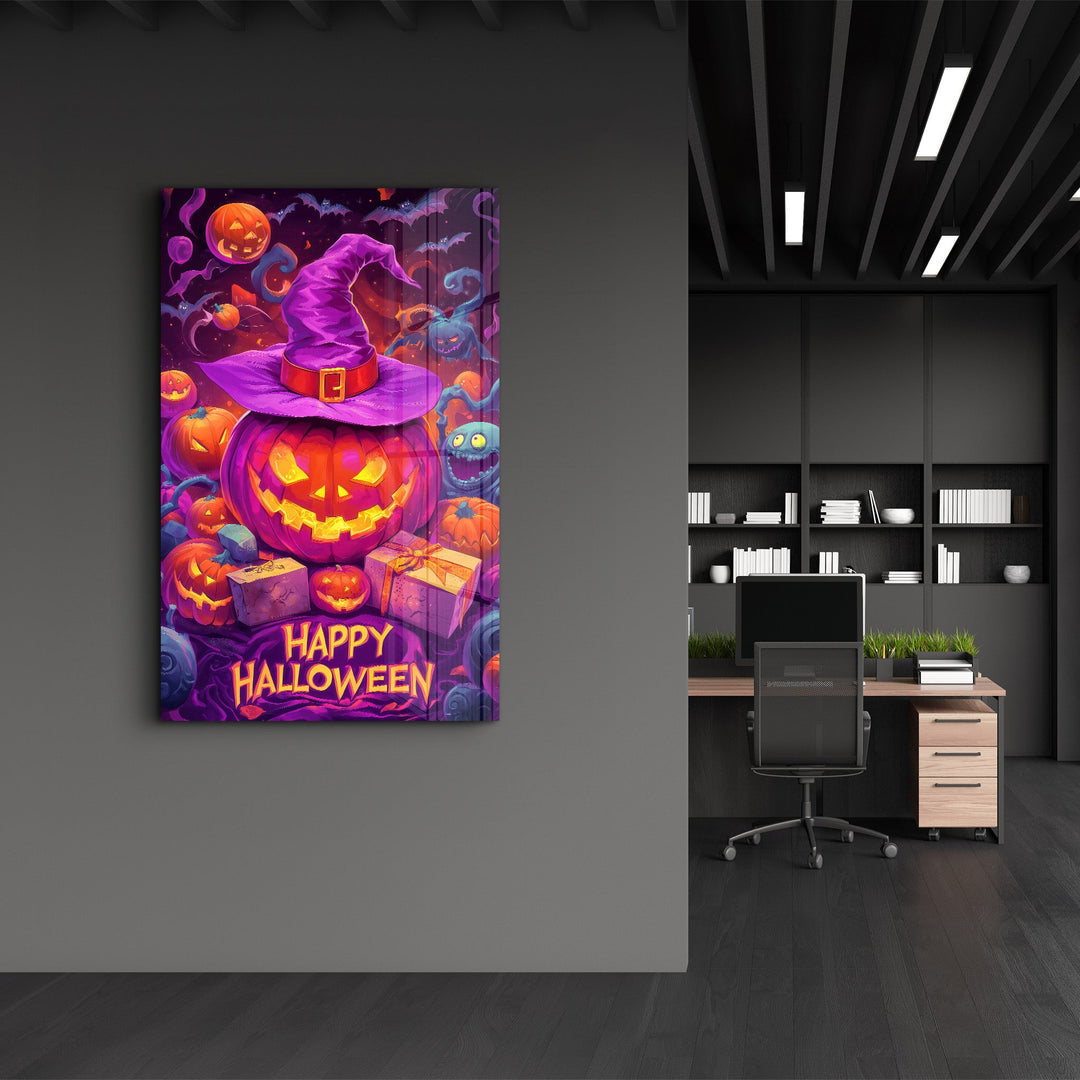 Glowing Jack-O-Lanterns | Halloween Glass Wall Art