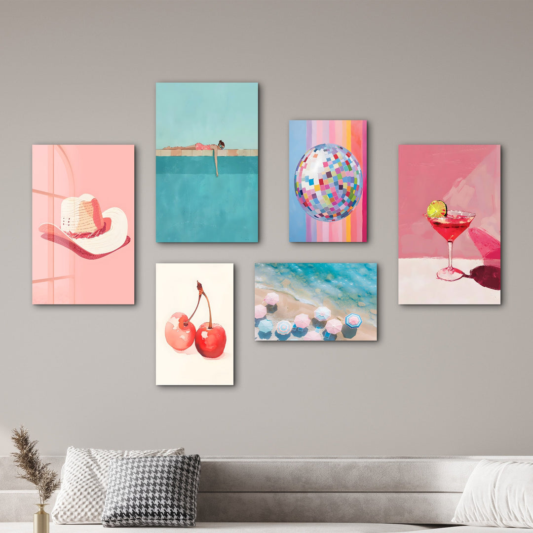 Summer Bliss & Retro Vibes Gallery Glass Wall Art Set