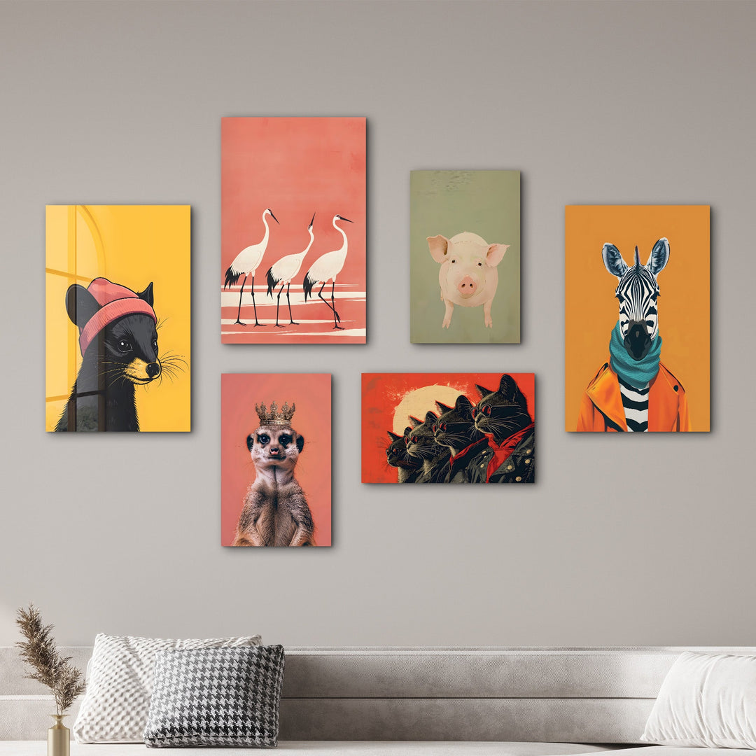 Vivid and Stylish Wildlife Gallery Glass Wall Art Set