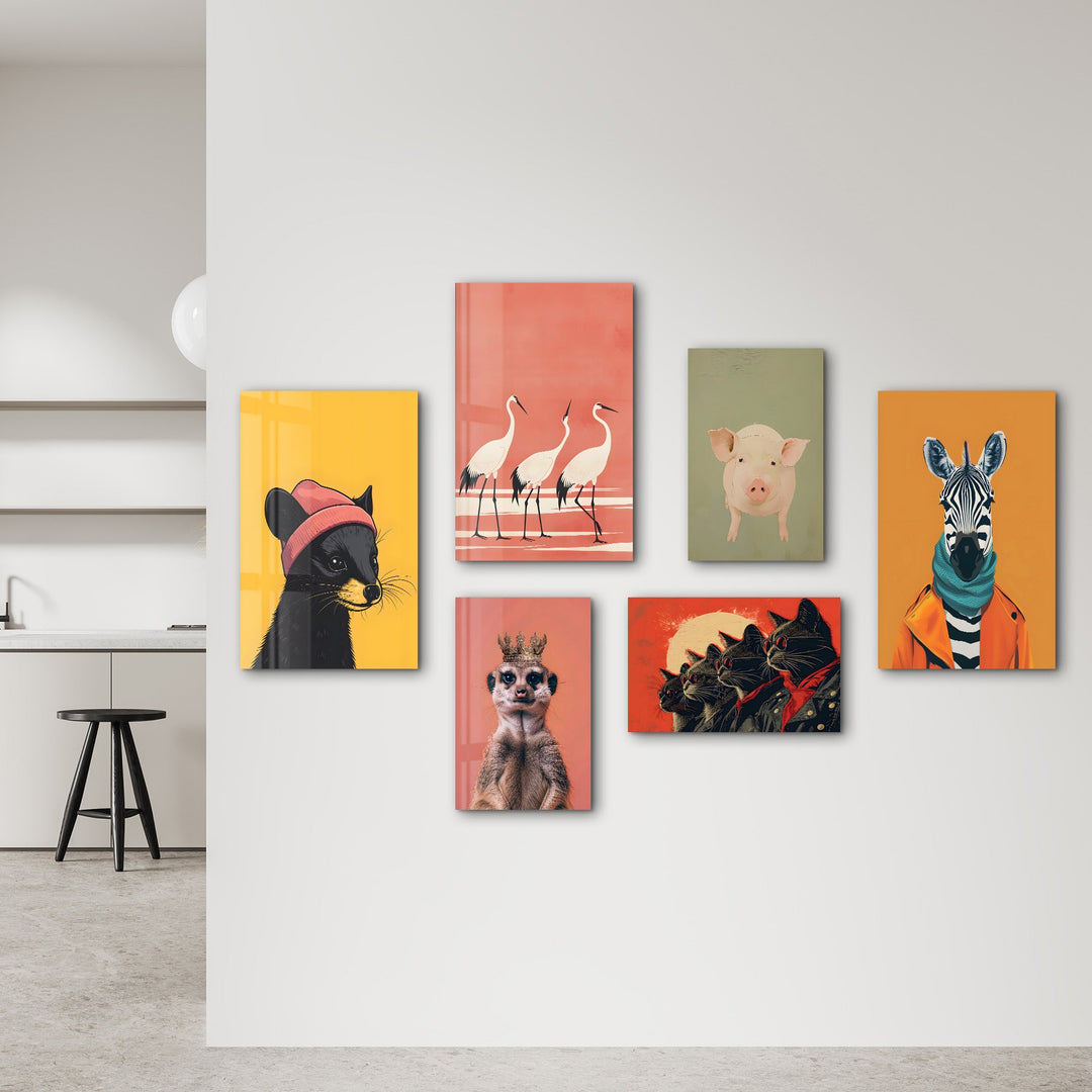 Vivid and Stylish Wildlife Gallery Glass Wall Art Set