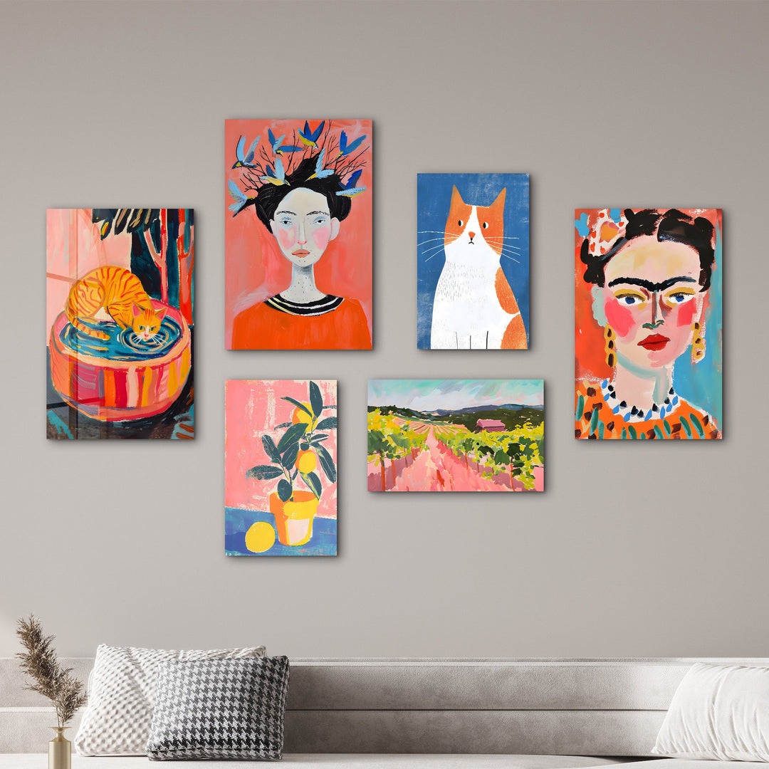 Eclectic and Pastel Gallery Glass Wall Art Set