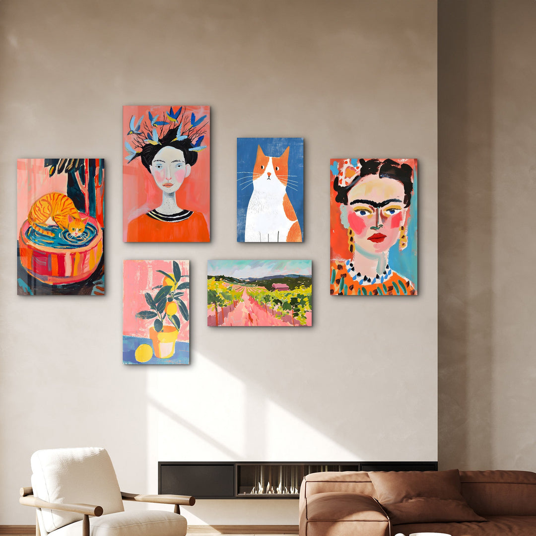 Eclectic and Pastel Gallery Glass Wall Art Set