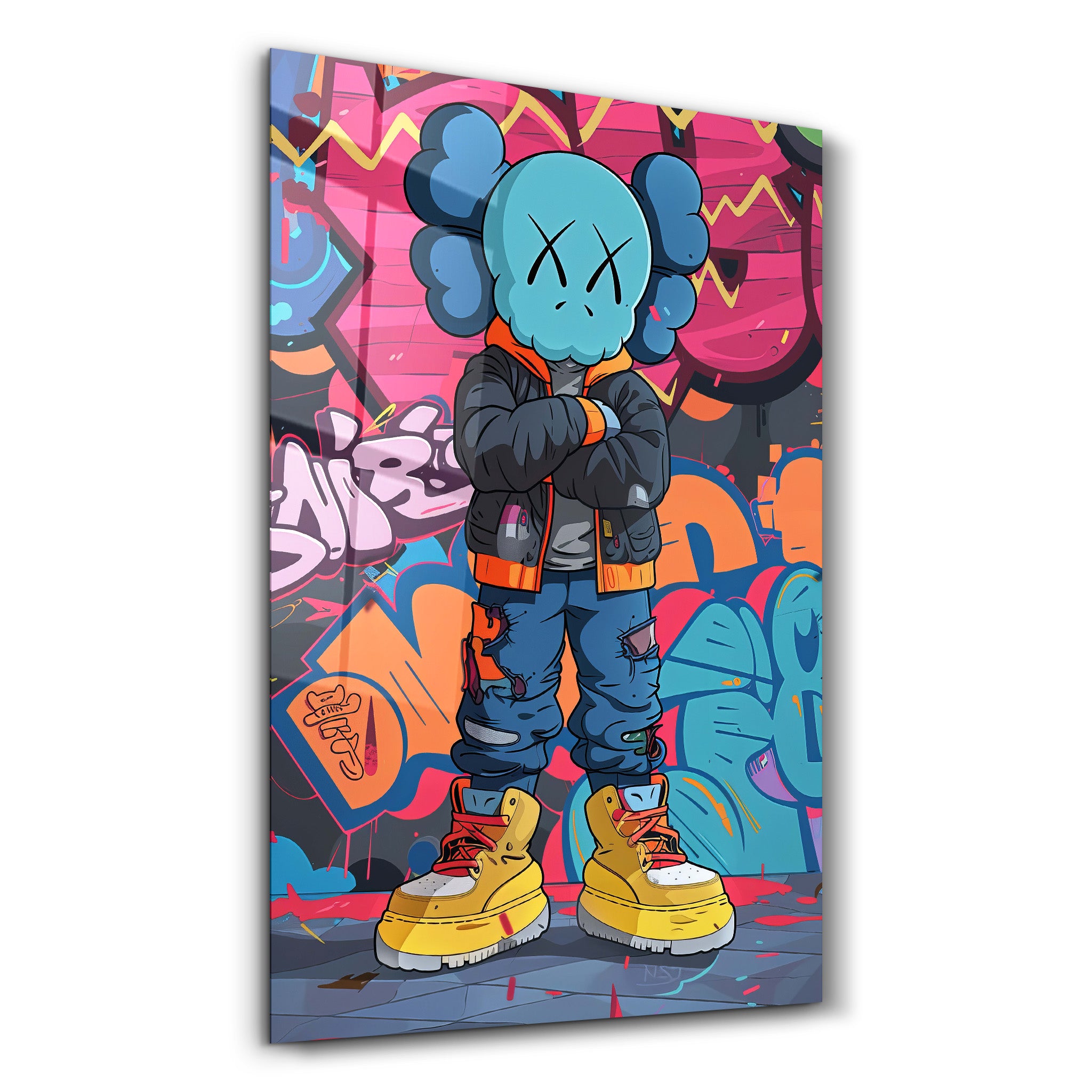 Kaws Colorful Fan Art Collection | Glass Wall Art – Artdesigna Glass ...