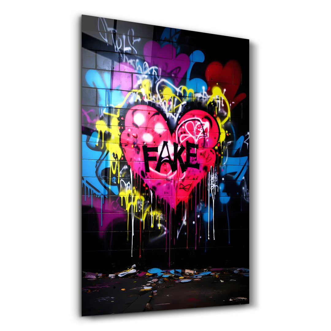 Fake Love Graffiti - Glass Wall Art